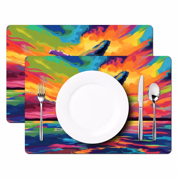 Placemat - 6 stuks - Zonsondergang - Walvis - Geschilderd - Kleurrijk — 2