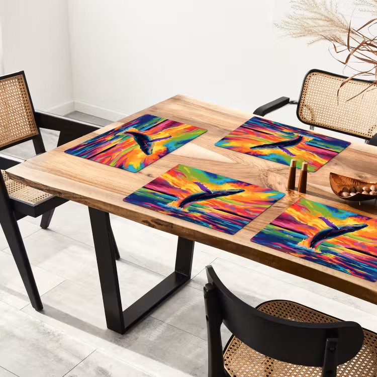 Placemat - 6 stuks - Zonsondergang - Walvis - Geschilderd - Kleurrijk — 5