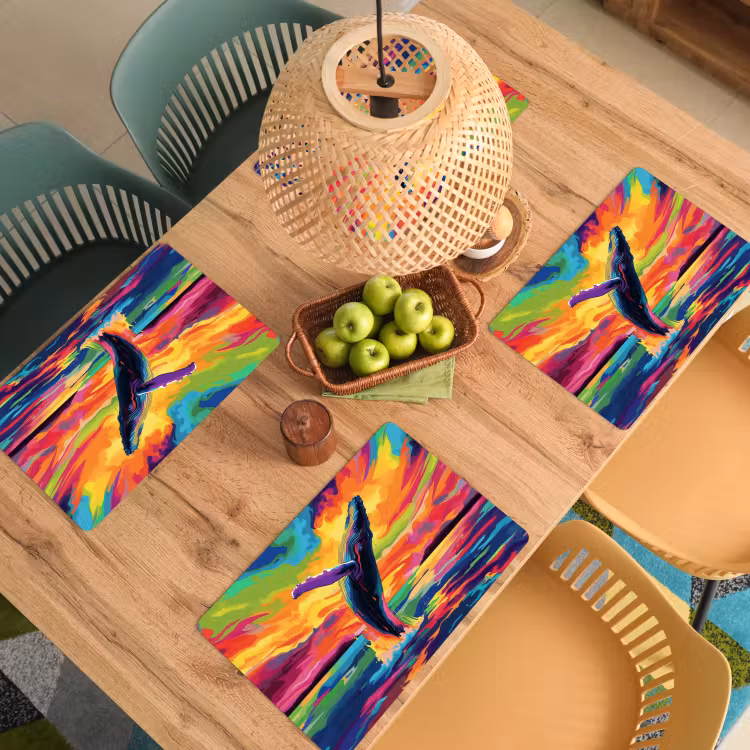 Placemat - 6 stuks - Zonsondergang - Walvis - Geschilderd - Kleurrijk — 6