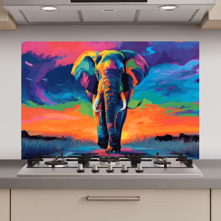 Spatscherm keuken - Olifant - Kleurrijk - Lucht - Abstract — 1