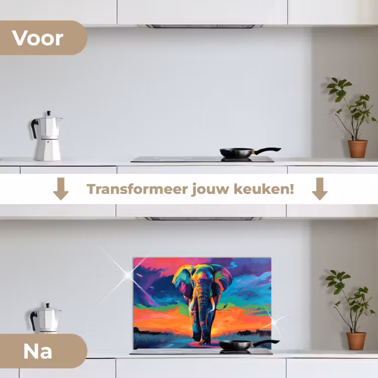 Spatscherm keuken - Olifant - Kleurrijk - Lucht - Abstract — 3