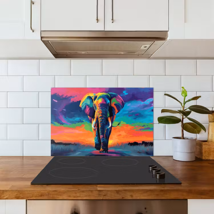 Spatscherm keuken - Olifant - Kleurrijk - Lucht - Abstract — 6