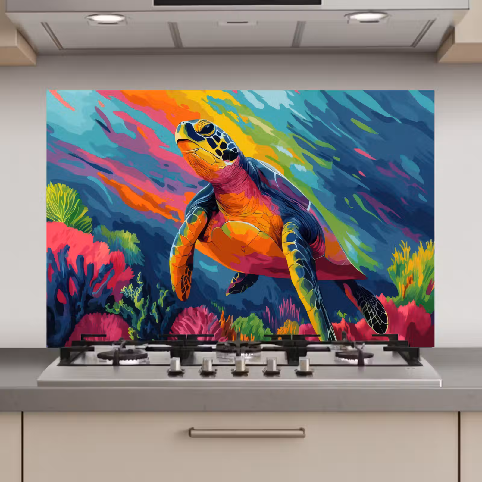 Spatscherm keuken - Koraal - Schildpad - Abstract - Water — 1