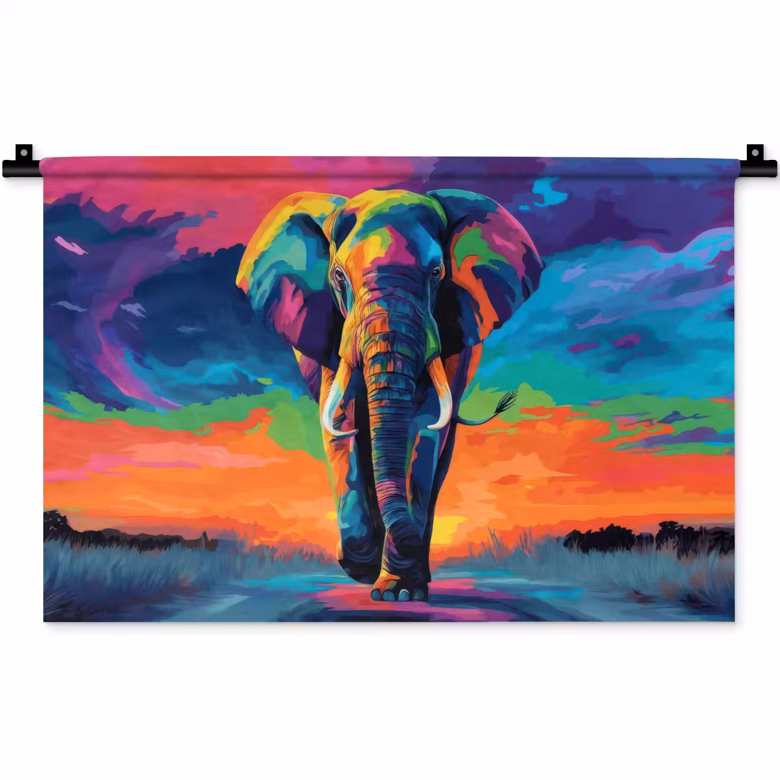 Wandkleed - Olifant - Kleurrijk - Lucht - Abstract — 1