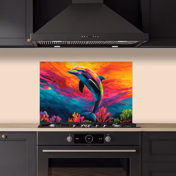Spatscherm keuken - Dolfijn - Kleurrijk - Oceaan - Koraal — 2