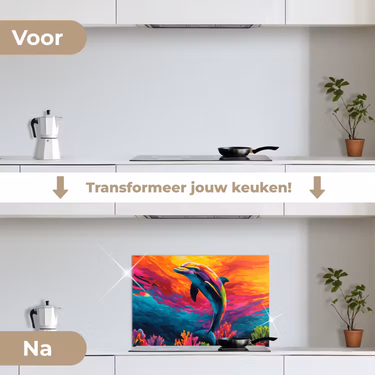 Spatscherm keuken - Dolfijn - Kleurrijk - Oceaan - Koraal — 3