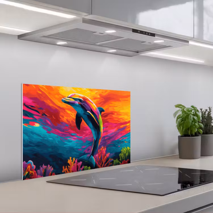 Spatscherm keuken - Dolfijn - Kleurrijk - Oceaan - Koraal — 5