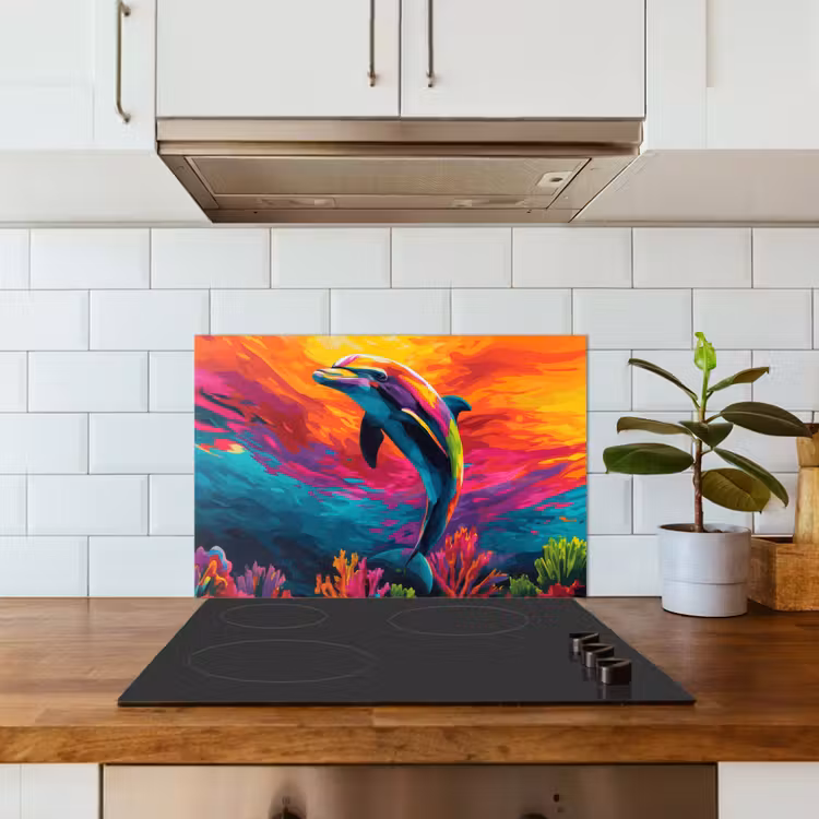 Spatscherm keuken - Dolfijn - Kleurrijk - Oceaan - Koraal — 6