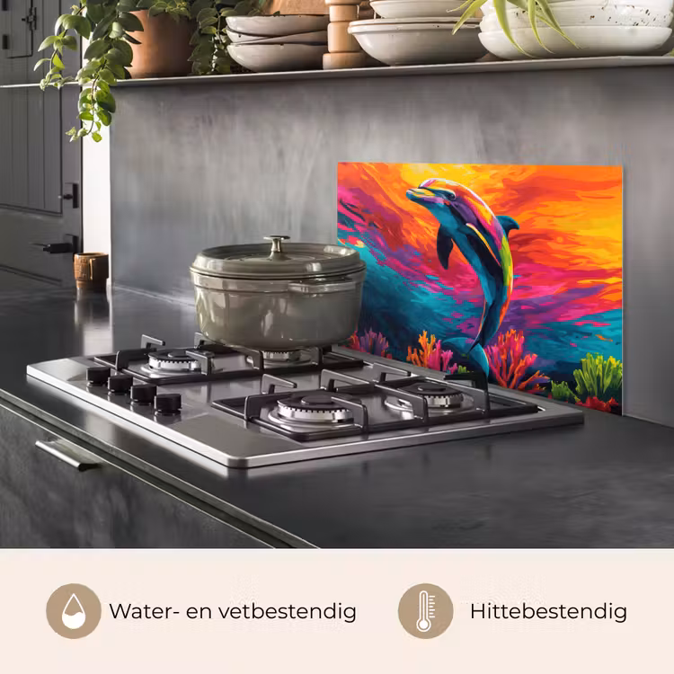 Spatscherm keuken - Dolfijn - Kleurrijk - Oceaan - Koraal — 7
