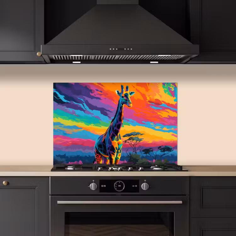 Spatscherm keuken - Giraffe - Savanna - Lucht - Gekleurd — 2