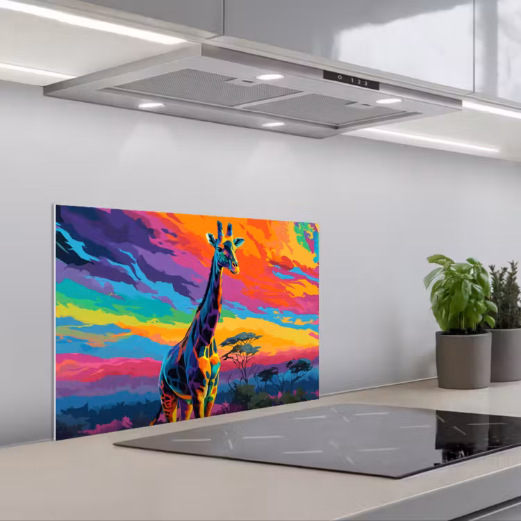 Spatscherm keuken - Giraffe - Savanna - Lucht - Gekleurd — 5