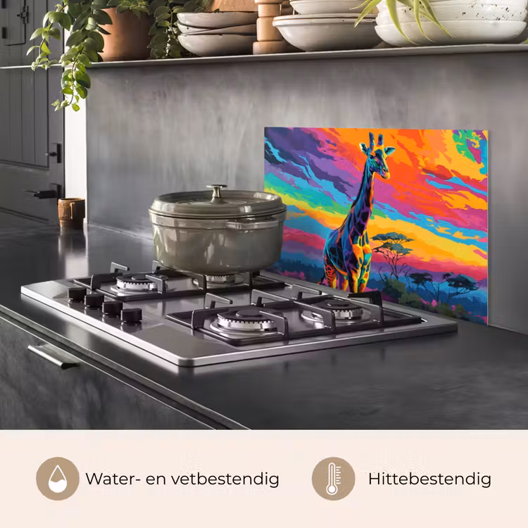 Spatscherm keuken - Giraffe - Savanna - Lucht - Gekleurd — 7
