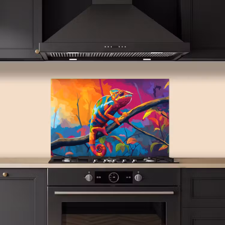 Spatscherm keuken - Kameleon - Tak - Gestreept - Bladeren — 2