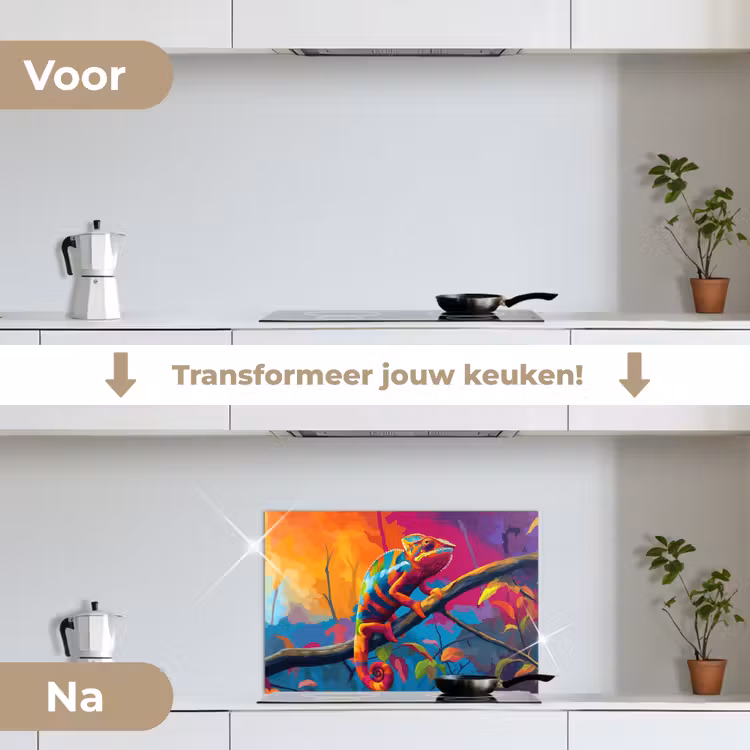 Spatscherm keuken - Kameleon - Tak - Gestreept - Bladeren — 3