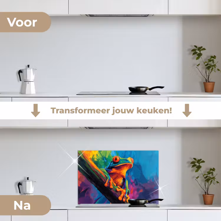 Spatscherm keuken - Kikker - Felgekleurd - Tak - Regenboog — 3