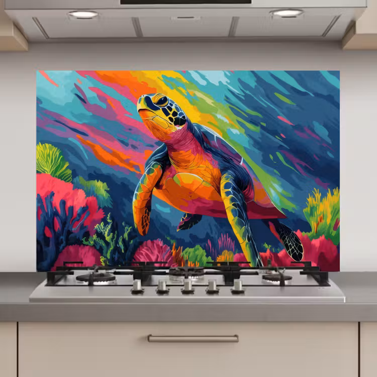 Spatscherm keuken - Koraal - Schildpad - Abstract - Water — 1