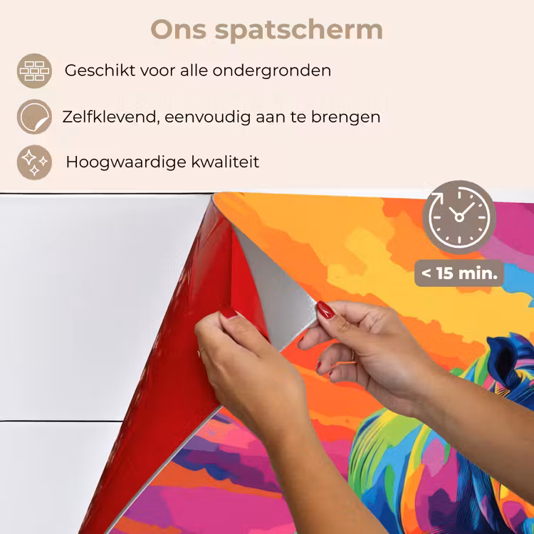 Spatscherm keuken - Neushoorn - Zonsondergang - Savanna - Kleurrijk — 4