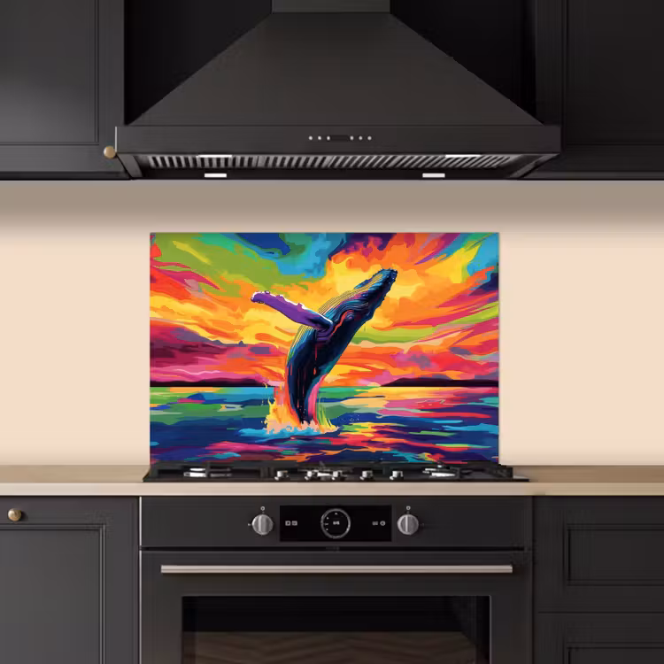 Spatscherm keuken - Zonsondergang - Walvis - Geschilderd - Kleurrijk — 2
