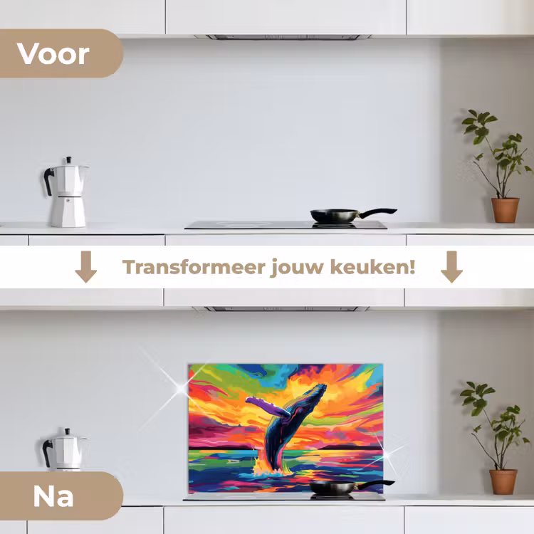 Spatscherm keuken - Zonsondergang - Walvis - Geschilderd - Kleurrijk — 3
