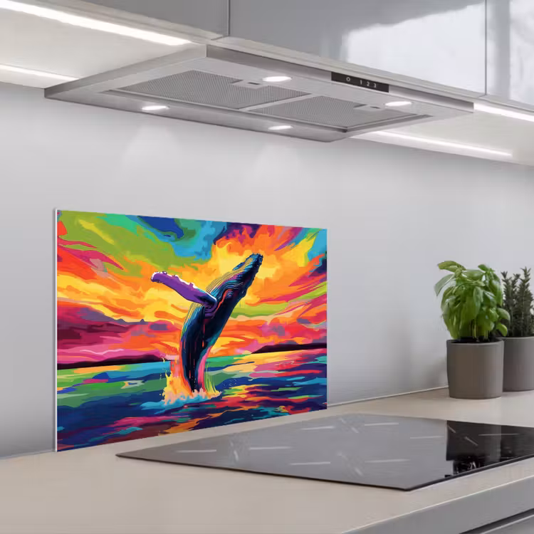 Spatscherm keuken - Zonsondergang - Walvis - Geschilderd - Kleurrijk — 5