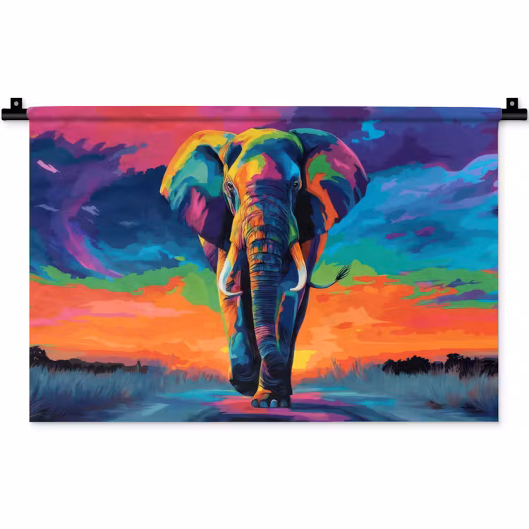 Wandkleed - Olifant - Kleurrijk - Lucht - Abstract — 1