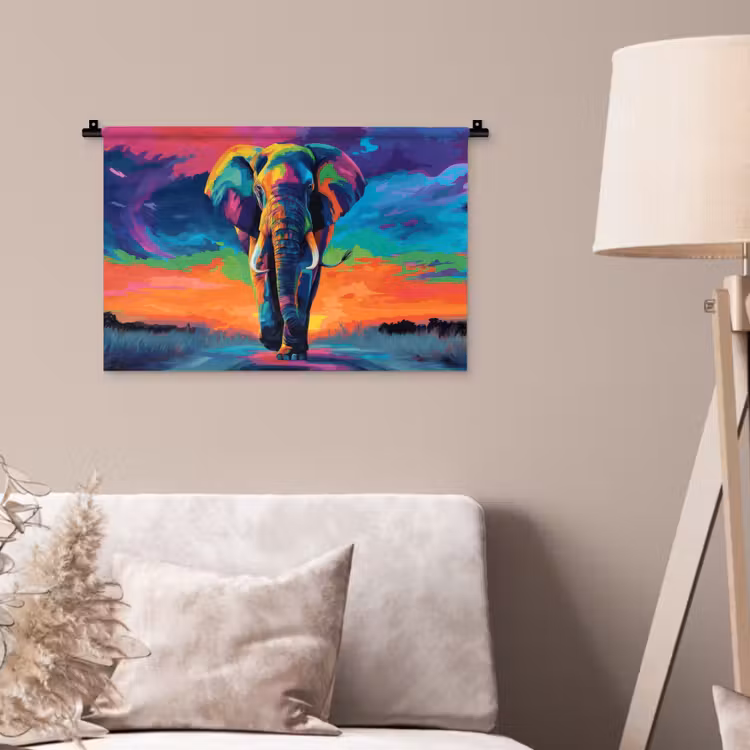 Wandkleed - Olifant - Kleurrijk - Lucht - Abstract — 2