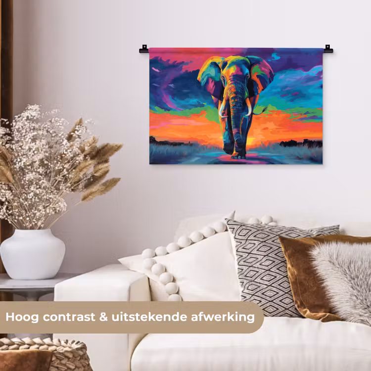 Wandkleed - Olifant - Kleurrijk - Lucht - Abstract — 4