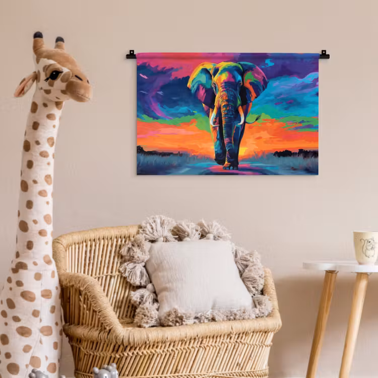 Wandkleed - Olifant - Kleurrijk - Lucht - Abstract — 5