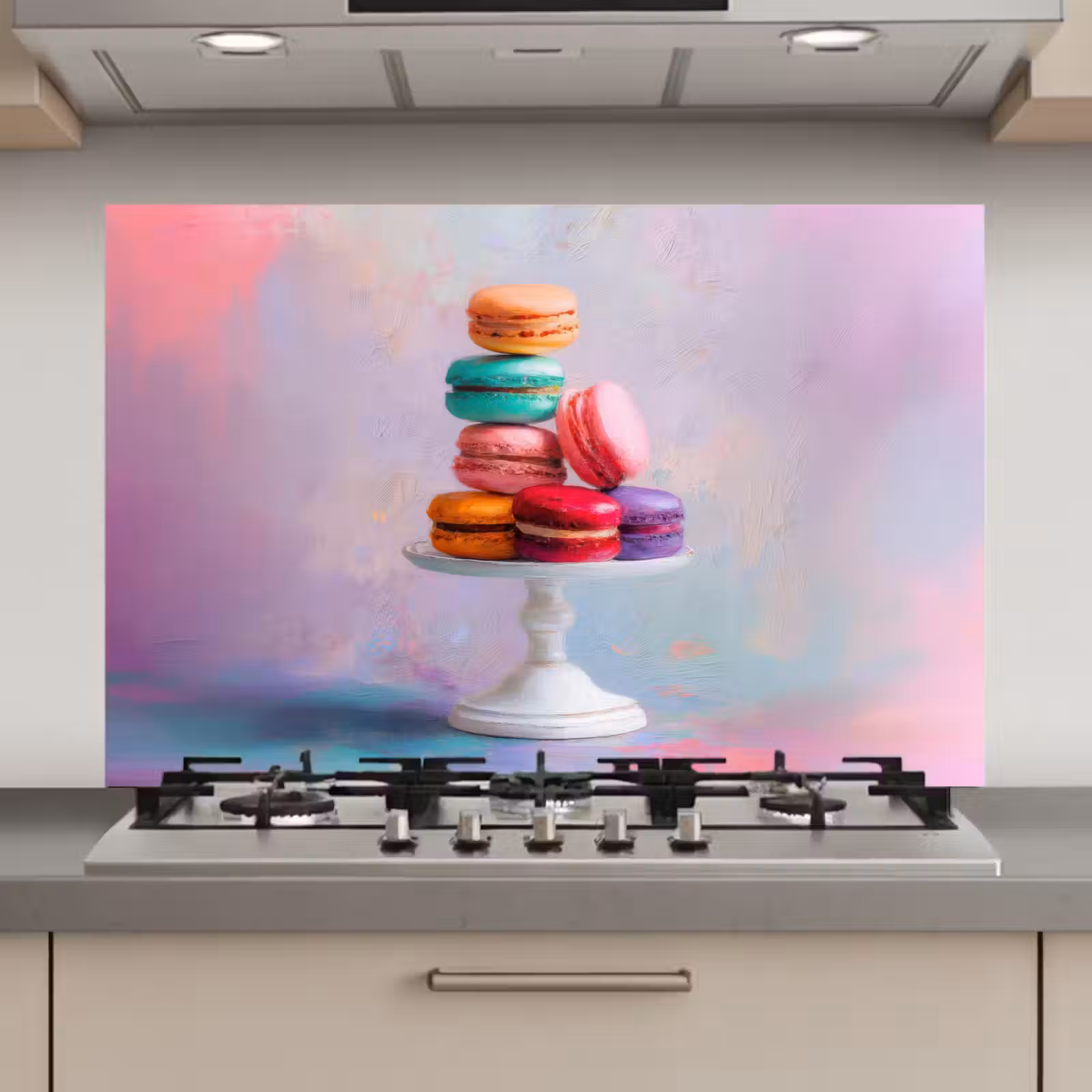 Spatscherm keuken - Macarons - Schaal - Pastel - Kleurrijk — 1
