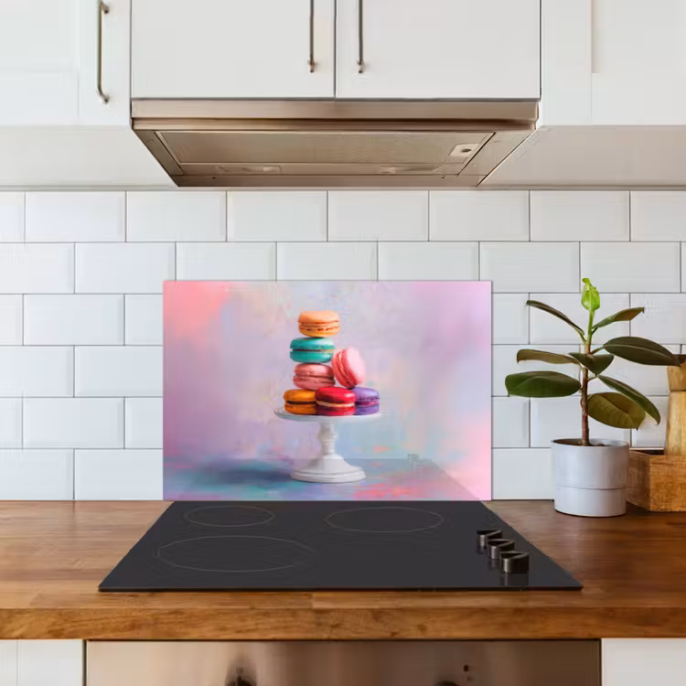 Spatscherm keuken - Macarons - Schaal - Pastel - Kleurrijk — 6