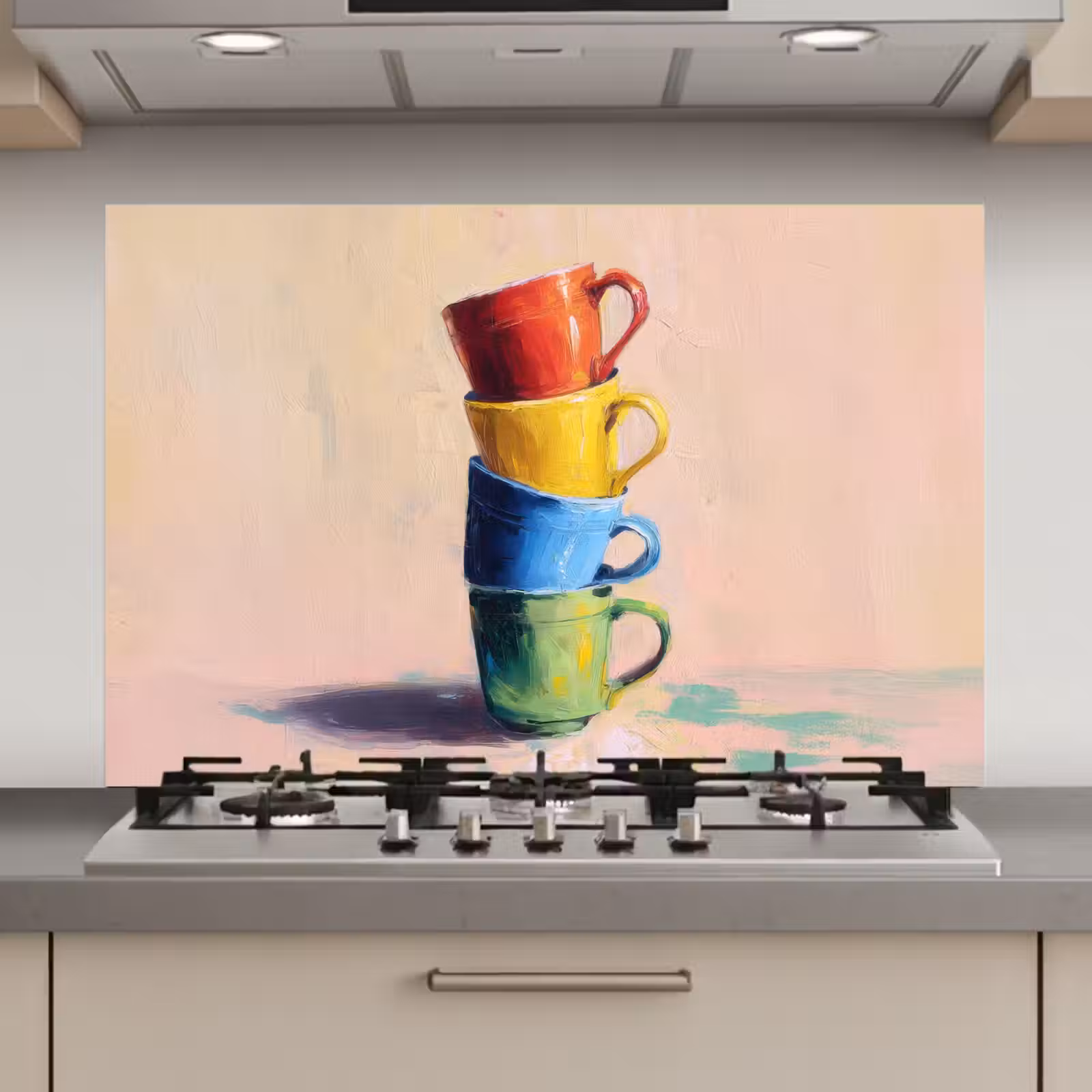 Spatscherm keuken - Mokken - Gestapeld - Keramiek - Kleurrijk — 1