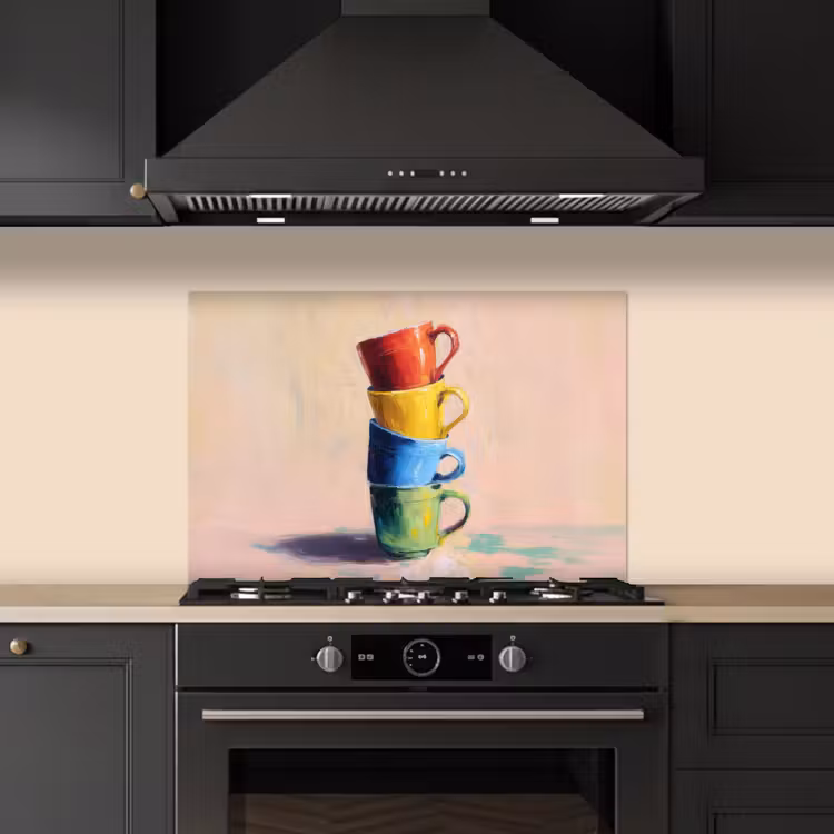 Spatscherm keuken - Mokken - Gestapeld - Keramiek - Kleurrijk — 2