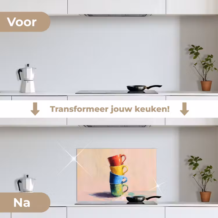 Spatscherm keuken - Mokken - Gestapeld - Keramiek - Kleurrijk — 3