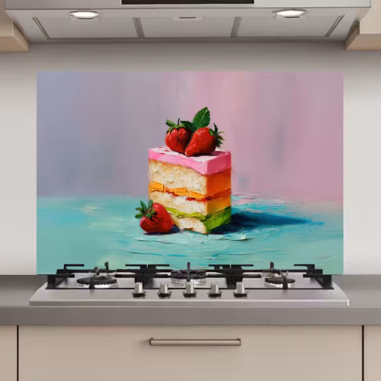 Spatscherm keuken - Taartje - Aardbeien - Glazuur - Kleurrijk — 1