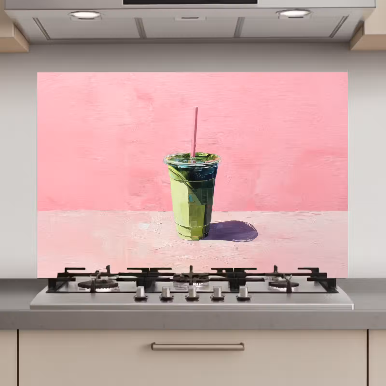 Spatscherm keuken - Beker - Rietje - Minimalistisch - Groen — 1