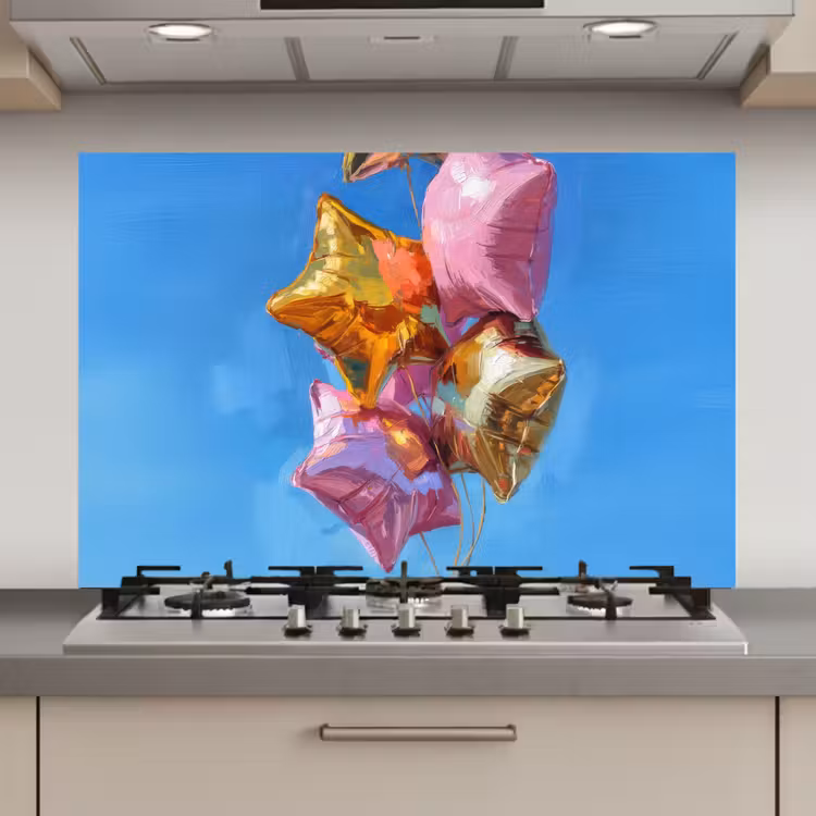 Spatscherm keuken - Ballonnen - Goud - Stervorm - Roze — 1