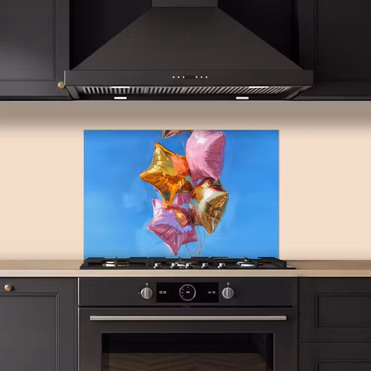 Spatscherm keuken - Ballonnen - Goud - Stervorm - Roze — 2