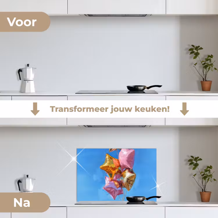 Spatscherm keuken - Ballonnen - Goud - Stervorm - Roze — 3