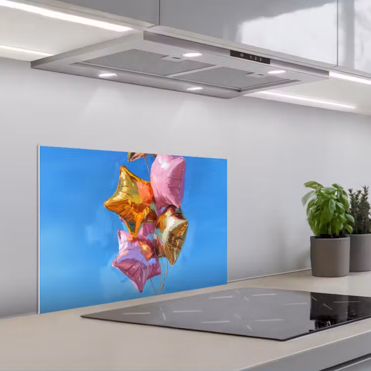 Spatscherm keuken - Ballonnen - Goud - Stervorm - Roze — 5