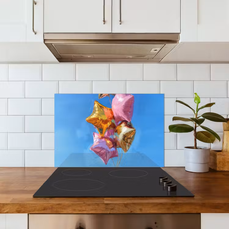 Spatscherm keuken - Ballonnen - Goud - Stervorm - Roze — 6