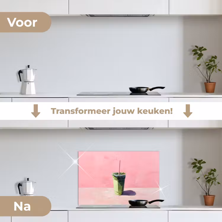 Spatscherm keuken - Beker - Rietje - Minimalistisch - Groen — 3