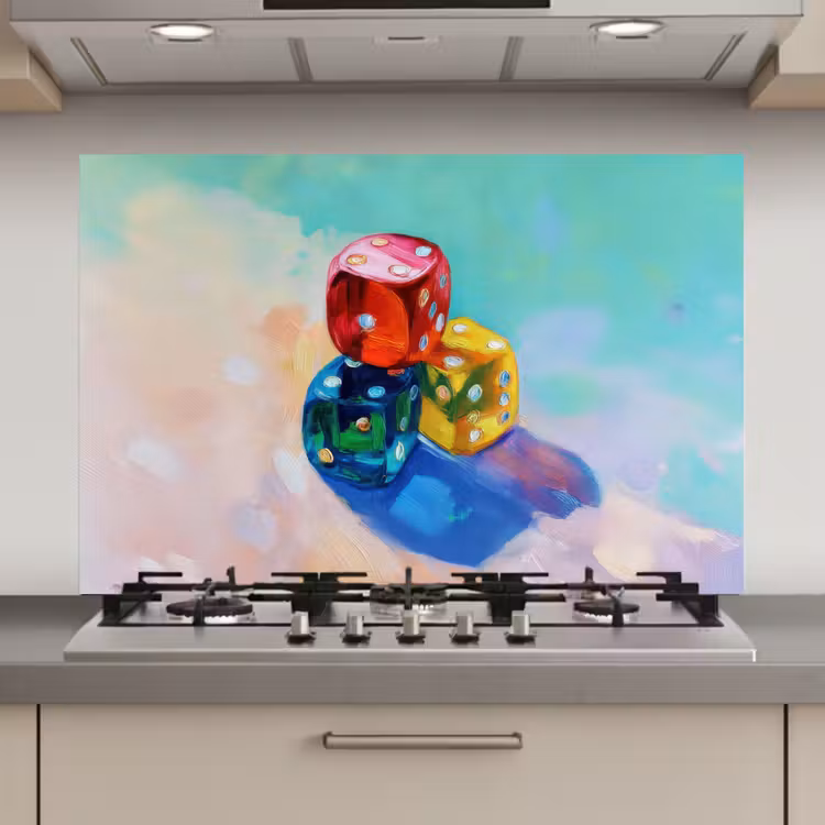 Spatscherm keuken - Dobbelstenen - Kleurrijk - Getallen - Stipjes — 1