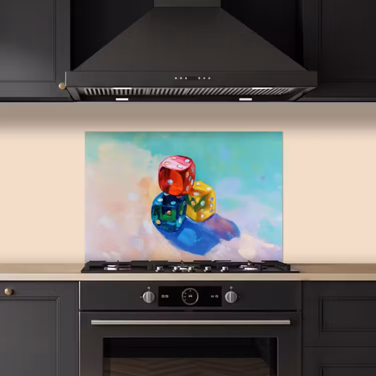 Spatscherm keuken - Dobbelstenen - Kleurrijk - Getallen - Stipjes — 2