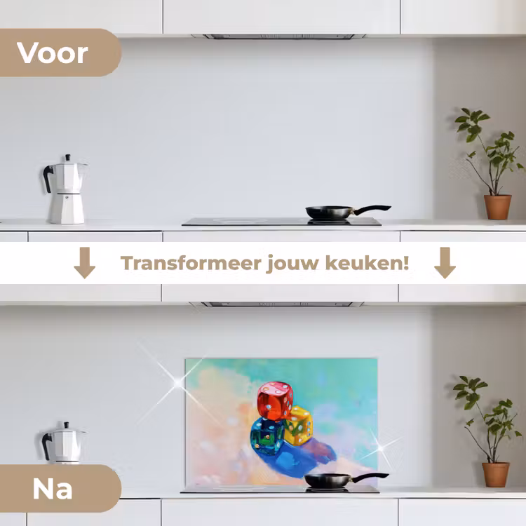 Spatscherm keuken - Dobbelstenen - Kleurrijk - Getallen - Stipjes — 3