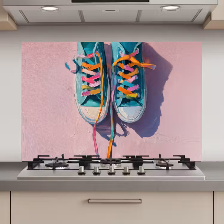 Spatscherm keuken - Sneakers - Veters - Kleurrijk - Schaduw — 1