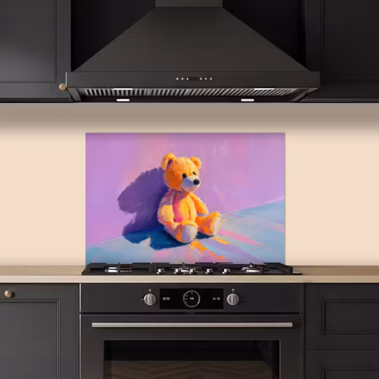 Spatscherm keuken - Teddybeer - Schaduw - Penseelstreken - Paars — 2