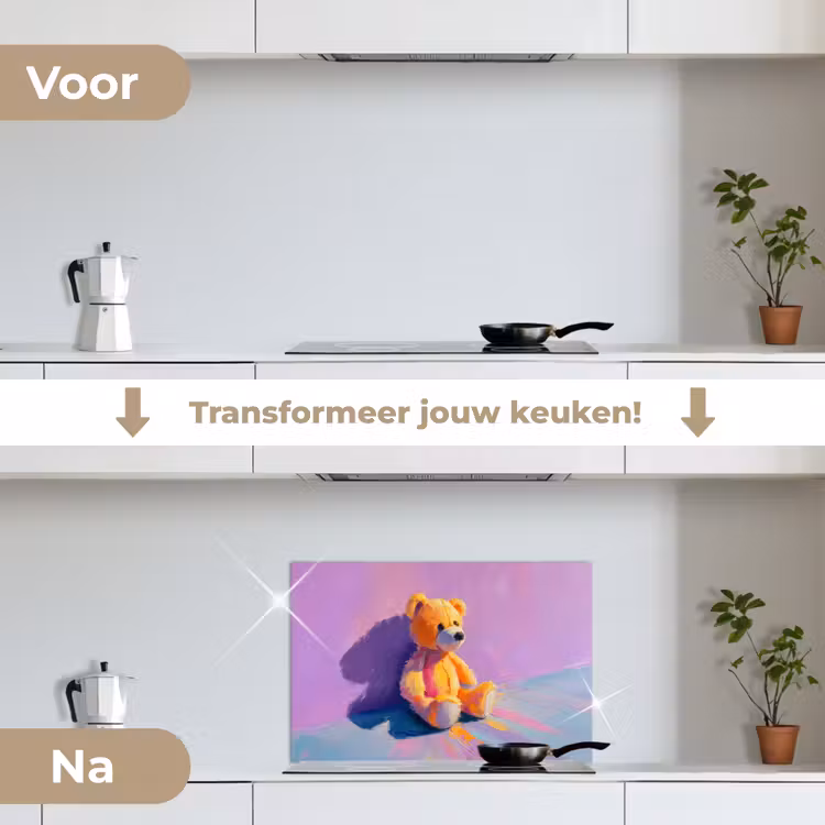 Spatscherm keuken - Teddybeer - Schaduw - Penseelstreken - Paars — 3