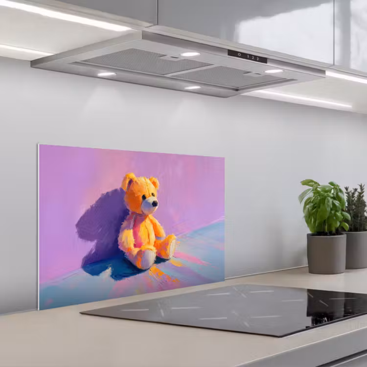 Spatscherm keuken - Teddybeer - Schaduw - Penseelstreken - Paars — 5
