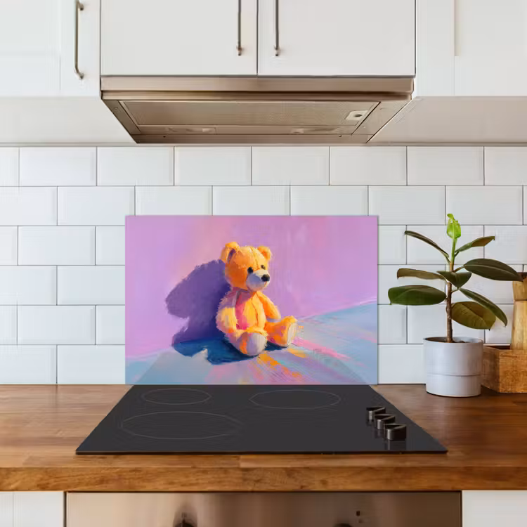 Spatscherm keuken - Teddybeer - Schaduw - Penseelstreken - Paars — 6