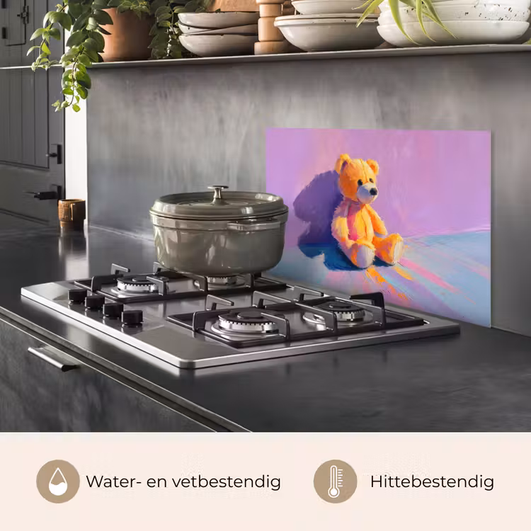 Spatscherm keuken - Teddybeer - Schaduw - Penseelstreken - Paars — 7